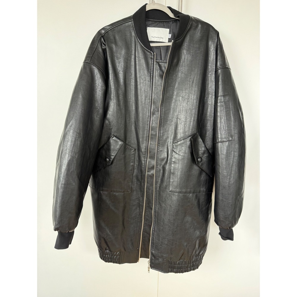 The Frankie Shop Astra Oversized Bomber Jacket Black Faux Leather XS/S